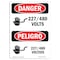 Signmission Safety Sign, OSHA Danger, 5" Height, 277 480 Voltios Bilingual Spanish OS-DS-D-35-VS-1010 - alternate 1